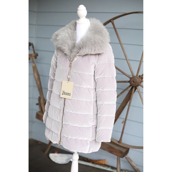 NWT Herno Goose Down Puffer Jacket SZ 46/8 Grey Velvet FUR $1,595 - Picture 3 of 6